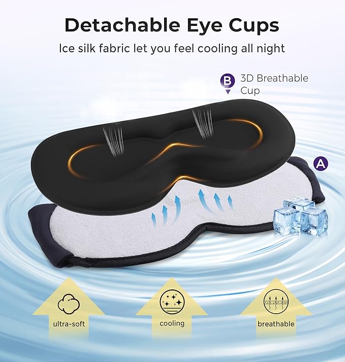 Sleep Mask Headphones with Bluetooth 5.4, LC-dolida Wireless Music Eye Mask for Sleeping Headphones Detachable 3D Eye Cups Cooling Breathable Bluetooth Eye Mask for Side Sleepers - Bloomnest