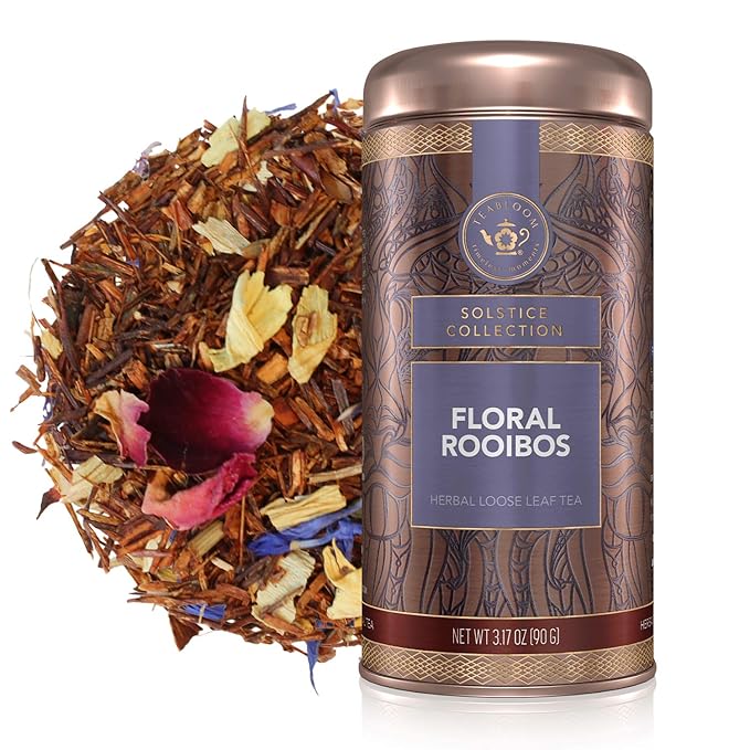 Teabloom Herbal Tea, Floral Rooibos Loose Leaf Tea, Rooibos Blend with Floral Flavors and Scent, Kosher Certified, 3.17 oz/90 g Canister Makes 35-50 Cups - Bloomnest