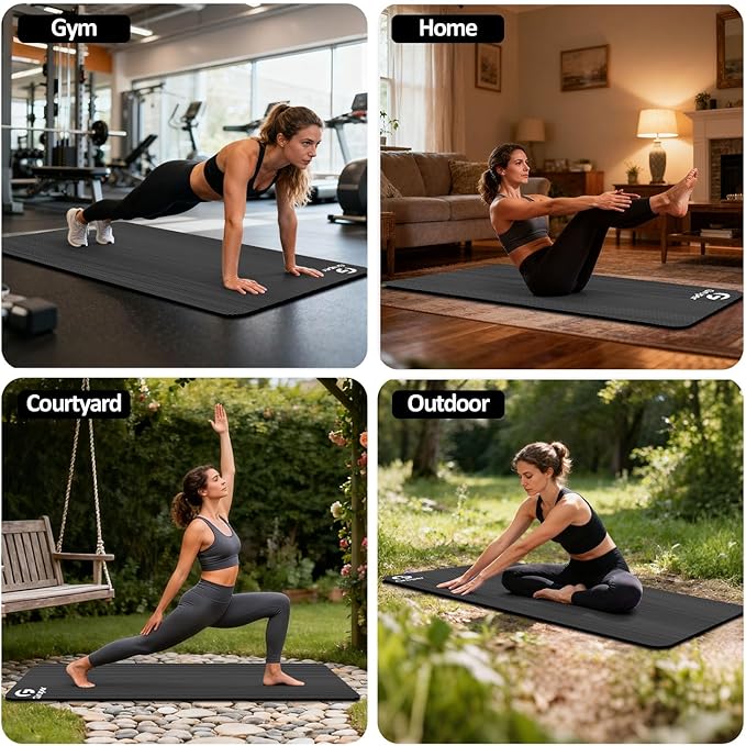 Yoga Mat Non Slip NBR Thick Yoga Mat, 72"L x 32"/24"W x 0.6"/0.4"TH (185cm x 80cm/61cm x 15mm/10mm), Anti-Tear Exercise Mat with Carrying Strap and Bag, Workout Mats for Yoga, Pilates, Floor Exercises - Bloomnest