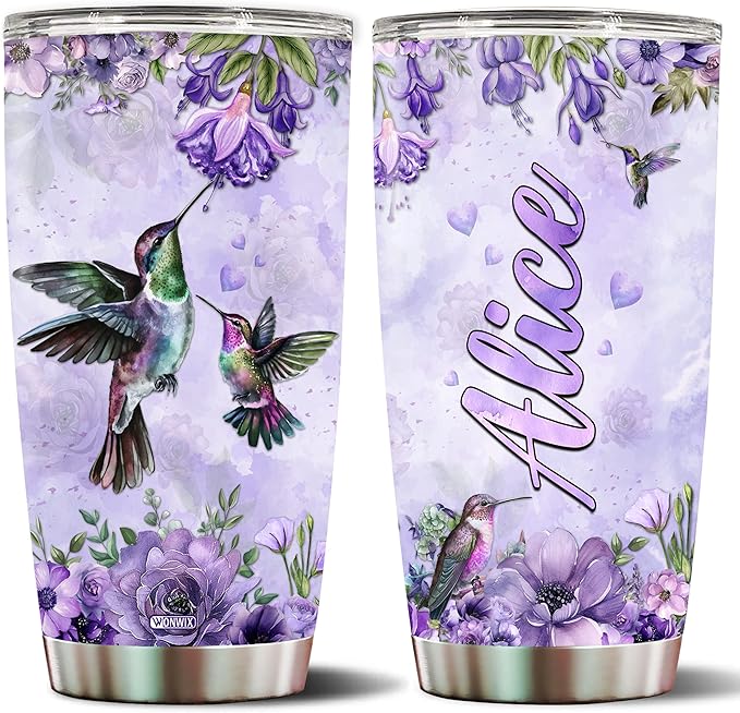 Personalized Hummingbird Tumbler gifts for women Customized Name Mug Mother Day Gift Birthday Christmas Valentine Custom Water Bottle 20oz Insulated Stainless Steel Coffee Cup with Lid - Bloomnest