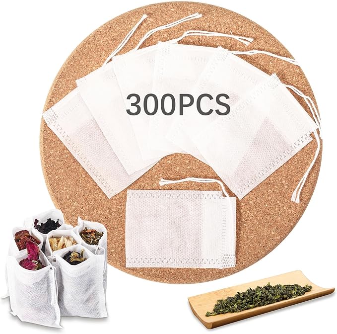 300 Pcs Empty Tea Bags for Loose Leaf Tea, Disposable Large tea Filter Bags with Drawstring Cold Brew Coffee Bag fillable Cloth Diy Empty Tea Sachets for Loose tea, Coffee, Herbs, Spice (4 x 6 inch) - Bloomnest