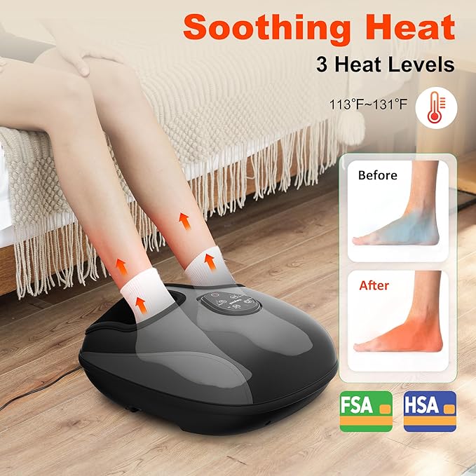 Foot Massager with Heat,Compression,Vibration, FSA Eligible/HSA Eligible Shiatsu Feet Massager for Plantar Fasciitis,Neuropathy, Heated Foot Massage Warmer, Size 13, Gifts, Remote Control - Bloomnest