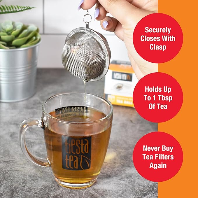 Tiesta Tea Small Stainless Steel Infuser Ball for Loose Leaf, Reusable Strainer with Extra Fine Mesh & Chain, Single Cup Steeper, Ideal for Hot & Iced Brewing, Holds 1 TBSP of Tea - Bloomnest