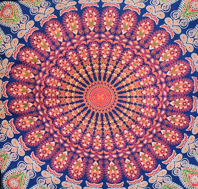 ICC 24" Orange Peacock Mandala Barmeri Large Floor Pillow Cover Cushion Meditation Seating Ottoman Throw Cover Hippie Decorative Zipped Bohemian Pouf Ottoman Pom Pom Cases 24" Square - Bloomnest