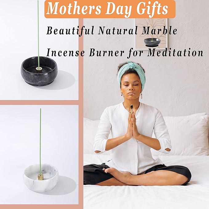 Incense Holder, Incense Burner ash Catcher with Brass 9 Holes Incense Stick Holder for Home Decor Yoga Spa Madiation (Natural Black Marble) Birthday Gifts for Women - Bloomnest