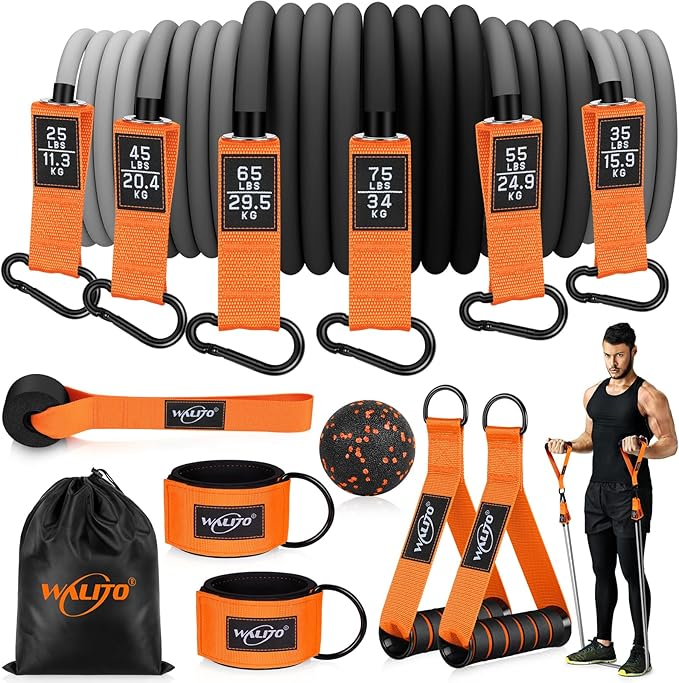 WALITO Resistance Bands Set - Exercise Bands with Handles, Door Anchor, Legs Ankle Straps, for Heavy Resistance Training, Physical Therapy, Muscle Training, Yoga, Home Workouts, Gym - Bloomnest