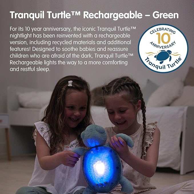 Cloud b Ocean Projector Nightlight with 2 White Noises & 2 Soothing Sounds | Adjustable Settings | Cry Sensor | Tranquil Turtle - Green (Rechargeable) - Bloomnest