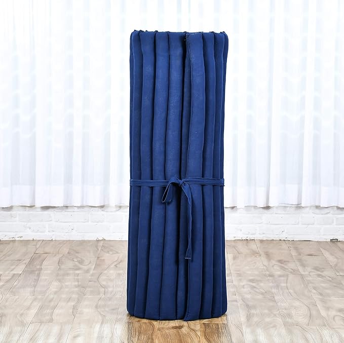 Leewadee - Kapok Roll Mat – Handcrafted Folding Sleep & Relaxation Mattress from Thailand, Ideal as Guest Bed, Camping Mat, Yoga Mat or Traditional Futon, 75 x 39 inches, Blue - Bloomnest