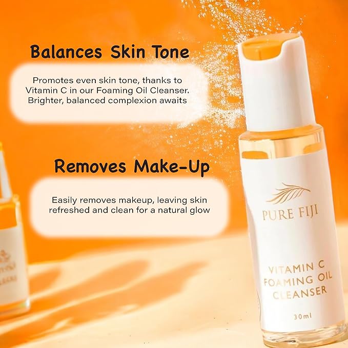 Pure Fiji Vitamin C Brightening Duo Kit - Foaming Oil and Brightening Vitamin C Face Serum - Anti Aging Anti-Wrinkle Facial Serum Gentle Foaming Oil, Antioxidant Serum, for All Skin Types - Bloomnest