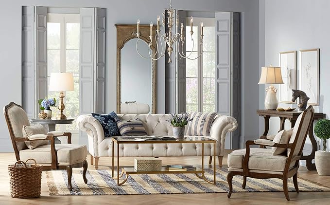 Regency Hill Isabella Country Cottage Jar Accent Table Lamp Rustic 27" Tall Ivory Ceramic Milk Crackle Beige Bell Shade Decor for Living Room Bedroom House Bedside Reading (Colors May Vary) - Bloomnest