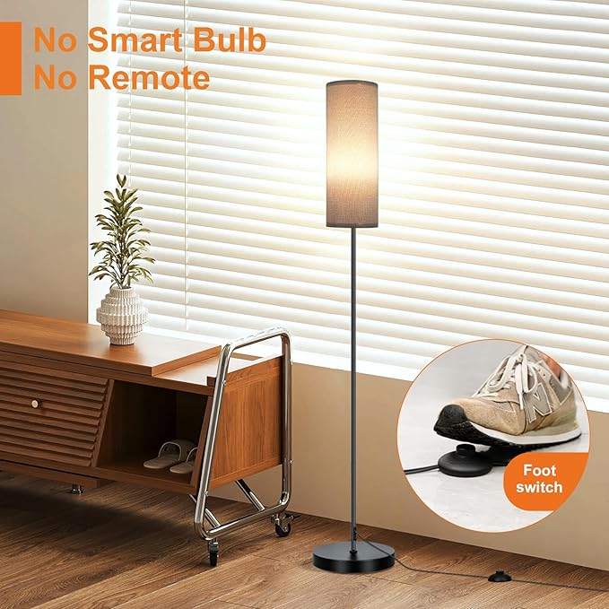 FRIDEKO HOME Floor Lamp with Grey Shade, Simple Design with Foot Pedal Switch, Small Tall Lamps for Living Room Bedroom Office, Corner Floor Stand Light with Black Pole Lamp (No Bulb/No Remote) - Bloomnest