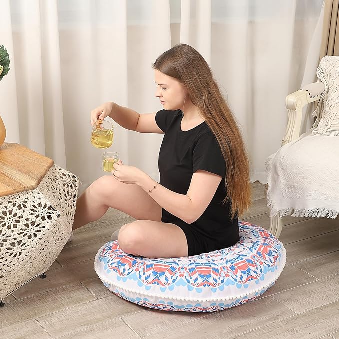 Large Floor Pillows for Adults, 2 Pack Round Thick Floor Cushion, Memory Foam Cushion for Sitting, Aqua