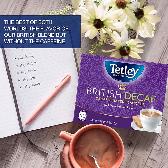 Tetley British Blend Premium Decaf Black Tea, Decaffeinated Tea, 40 Teabags (Pack of 6), Rainforest Alliance Certified - Bloomnest