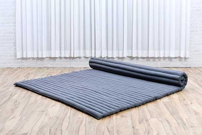 Leewadee - Foldable Floor Mattress - Japanese Roll Up Futon -Trifold Tatami Mat- Guest Floor Bed - Camping Mattress - Thai Massage Mat, Kapok Filled, 75 x 57 inches, Anthracite - Bloomnest