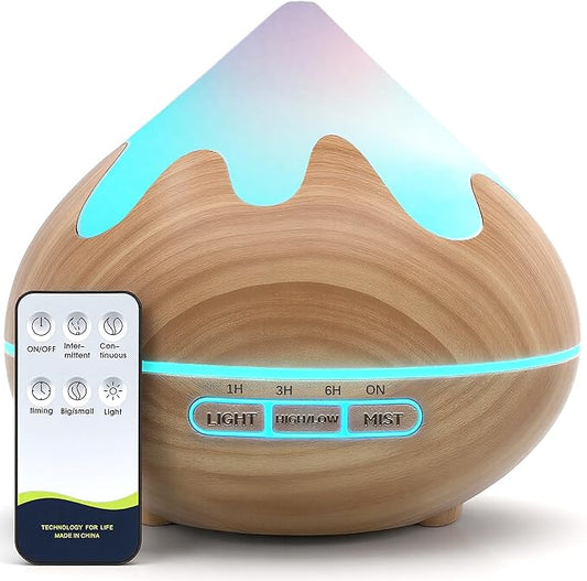 500ML Essential Oil Diffuser, Aromatherapy Diffuser with Remote Control, Multifunctional Air Diffusers for Home Office Room, Fragrance Aroma Diffuser with 7 Color LED & 2 Mist Mode, Brown - Bloomnest