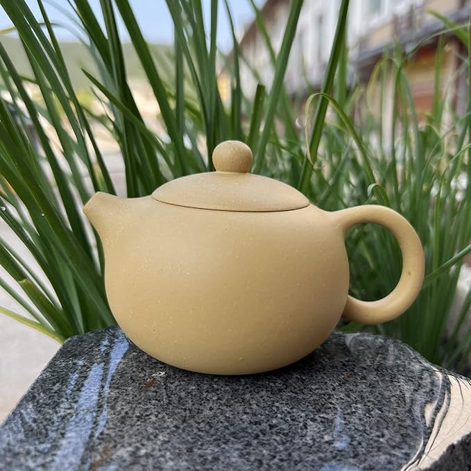 Xishi Teapot 7oz Chinese Zisha Clay Pot Ceramics Purple Sand Mud Kungfu Tea Set Kettle Spherical Filter (Yellow) - Bloomnest