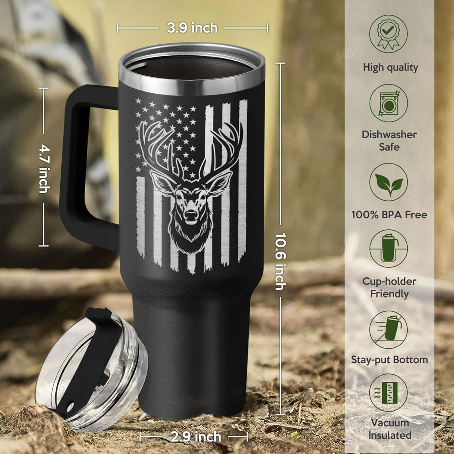 SANDJEST I'd Rather Be Hunting Tumbler with Handle for Men 40oz, Hunter Gifts for Dad Grandpa Husband Boyfriend, Hunters Stainless Steel Coffee Cup, Gifts for Birthday Christmas Fathers Day