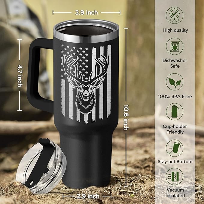 SANDJEST I'd Rather Be Hunting Tumbler with Handle for Men 40oz, Hunter Gifts for Dad Grandpa Husband Boyfriend, Hunters Stainless Steel Coffee Cup, Gifts for Birthday Christmas Fathers Day - Bloomnest