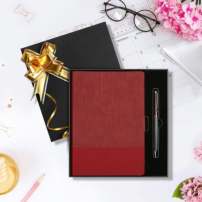 A5 Lined Notebook with Pen & Gift Box 216 Pages PU Leather Journals for Women Men 100GSM Thick Paper College Ruled Notebook for Christmas Gifts,School,Travel,Business,Work,Home Writing (Red) - Bloomnest