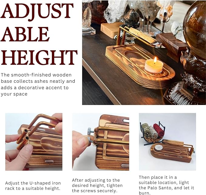 3-in-1 Palo Santo Holder & Burner – Wooden Base Sage Holder with Metal Frame for Palo Santo Sticks, Aromatherapy, Meditation & Smudging Rituals (3 in 1) Bloomnest