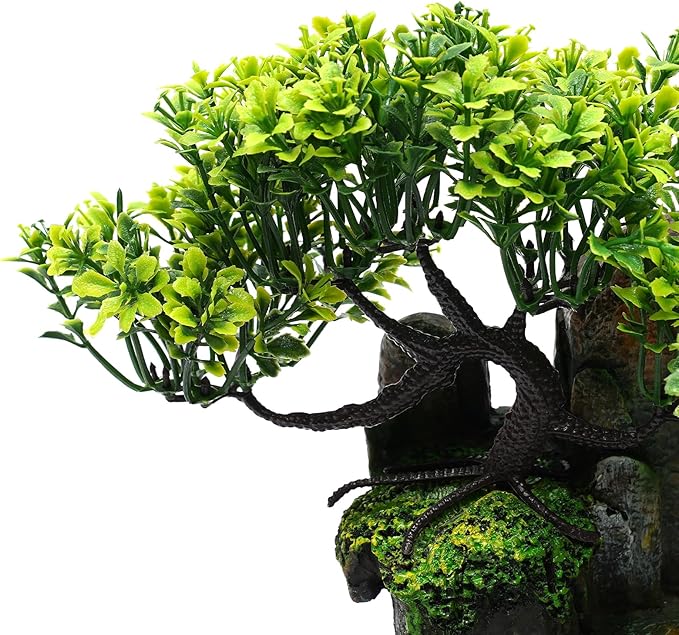 Indoor Water Fountain, Flowing Water Decorative Items with Fish Tank Rockery Tabletop Multi-Function Plant Decoration with Light Artificial Small Rockery for Bedroom Dining Room - Bloomnest