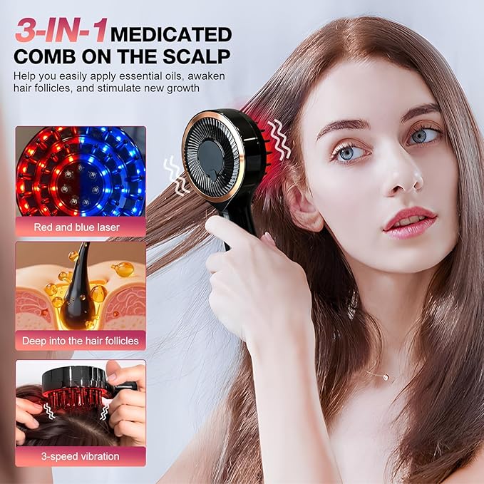 3 in 1 Scalp Massager Hair - 360° Hair Oil Applicator Electric Scalp Massager IPX7 Waterproof for Home & Travel (Black) Bloomnest