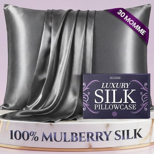 DECOLURE 100% Pure Mulberry Silk Pillow Case King Size – Highest Grade 30 Momme 6A+, Luxuriously Soft & Cooling Silk Pillowcase for Hair & Skin, Hypoallergenic, Breathable, Hidden Zipper (Grey) - Bloomnest