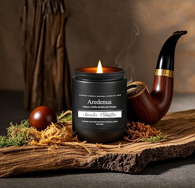 Smoke & Vanilla Candle | Manly Candles for Home Scented, Masculine Soy Candles for Men - 7oz Long Lasting Scented Candle for Home, Aromatherapy Gift for Men & Women - Bloomnest