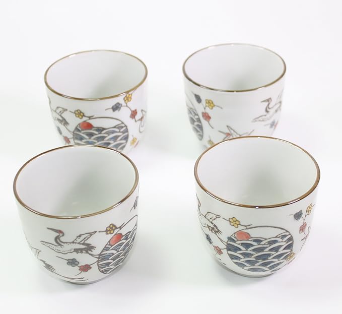 White Crane Heron Japanese Teapot set with 4 Tea Cups ~ Japanese Antique Design and Filter Gift/Birthday gift/Kitchen/Teapot/idea for gift ~ We Pay Your Sales Tax - Bloomnest