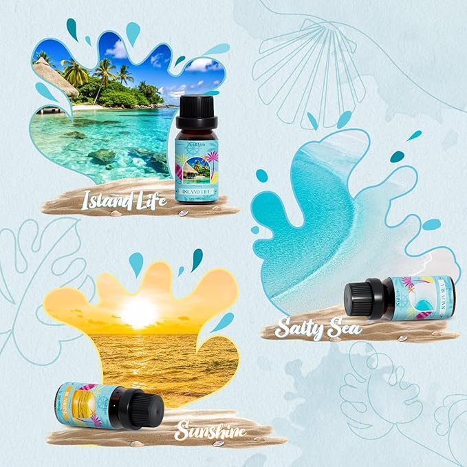 Beach Fragrance Oils Set, Essential Oil Gift Set for Diffuser, Summer Scent Diffuser Oil, Diffuser Scents Oil for Home-Ocean Spray, Pink Sands, Salty Sea, Pina Colada, Island Life, Sunshine - Bloomnest