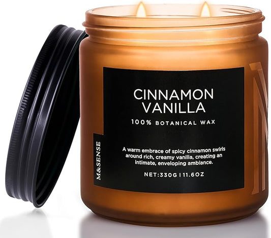 M&SENSE Cinnamon Vanilla Fall Scented Candles for Home, Natural Soy Wax 11.6oz 70 Hours Large Long Lasting Strong Scented Classic 2 Wicks Jar Candle Gift for Housewarming - Bloomnest