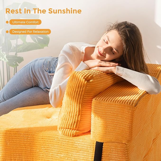 MAXYOYO Folding Sofa Bed, Convertible Sofa Bed with High-Density Support Foam, Portable 4 in 1 Fold Out Chair to Floor Lounger, Versatile Floor Couch for Living Room Bedroom, Orange - Bloomnest