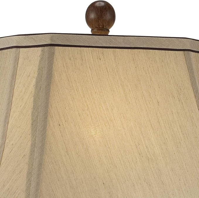 Regency Hill Traditional Style Table Lamp 28.5" Tall Carved Two Tone Brown Urn Shaped Ball Beige Fabric Rectangular Shade for Living Room Bedroom House Bedside Nightstand Home Office - Bloomnest