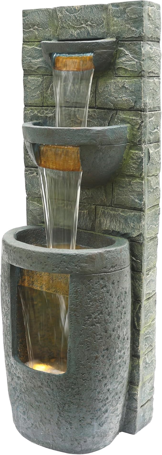 Alpine Corporation TZL384 Outdoor 3 Tier Water Fountain with LED Lights for Garden, Patio, Lawn and Yard Spaces, 51" H, Gray - Bloomnest