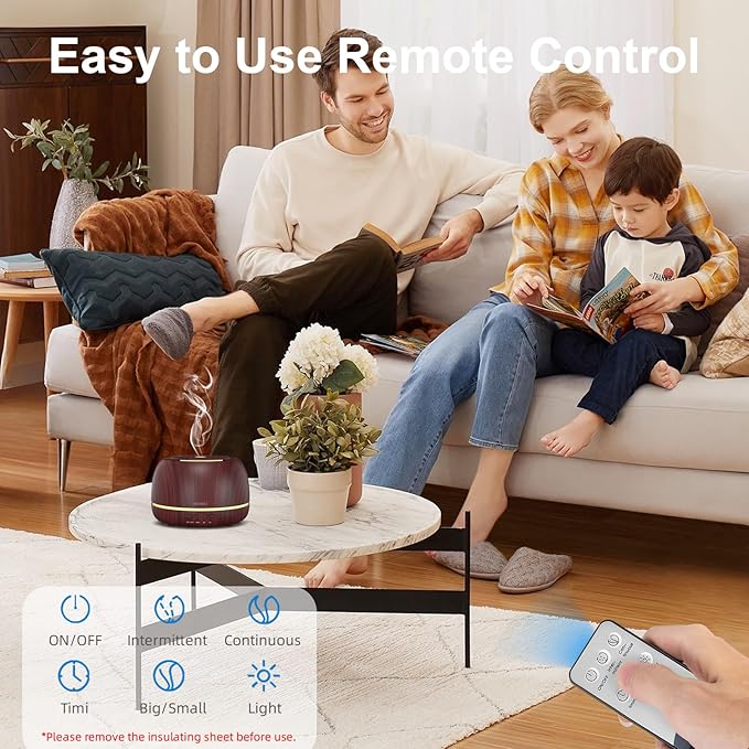 300ML Essential Oil Diffuser, Aromatherapy Diffuser with Remote Control, 4 Timers, 7-Color LED Light and Waterless Auto-Off for Room, Bedroom, Home - Bloomnest