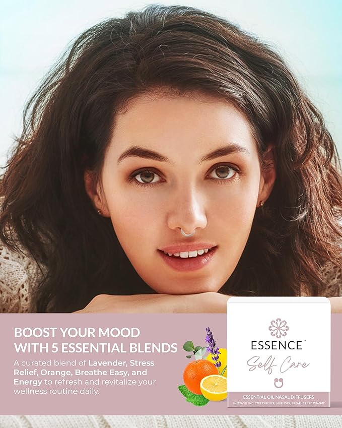 Essence Nasal Diffuser Self Care Bundle – Essential Oil Silicone Nose Rings for Stress, Energy & Mental Clarity – Wearable Aromatherapy Pack for Wellness & Mood Balance - Bloomnest