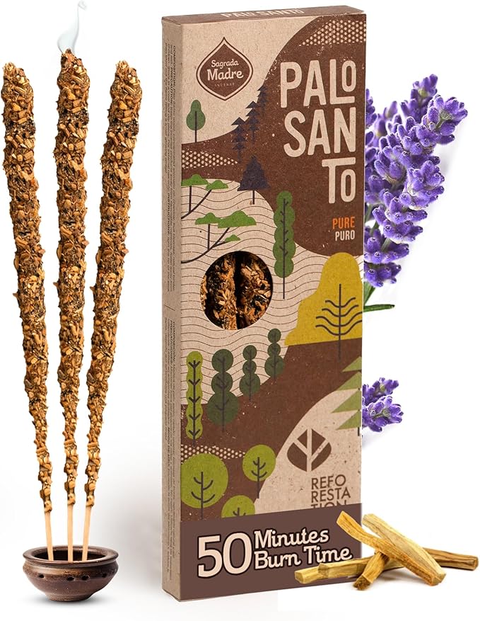 Sagrada Madre 4pcs Wildly Harvested Palo Santo Incense Sticks, 6.7” Long - Pure, Non-Toxic, Aromatic Incense Sticks (50 min Approx. Burning Time) to Heal & Calm Your Body and Environment SagradaMadre