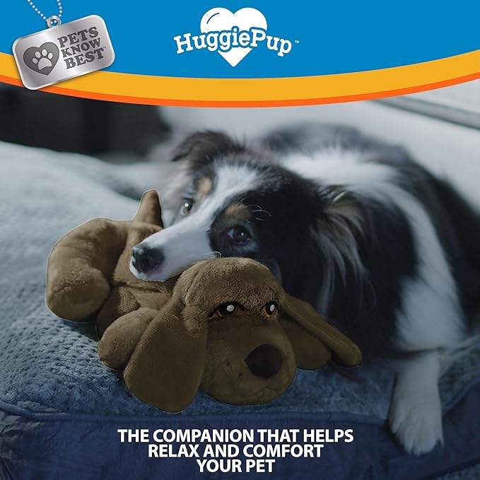 HuggiePup by Pets | Comfort Companion with Heartbeat Sleep Aide for Dogs & Puppies, Heating for Calming Relief Day or Night, Crate & Behavioral Training Essential Breeds | Chocolate - Bloomnest