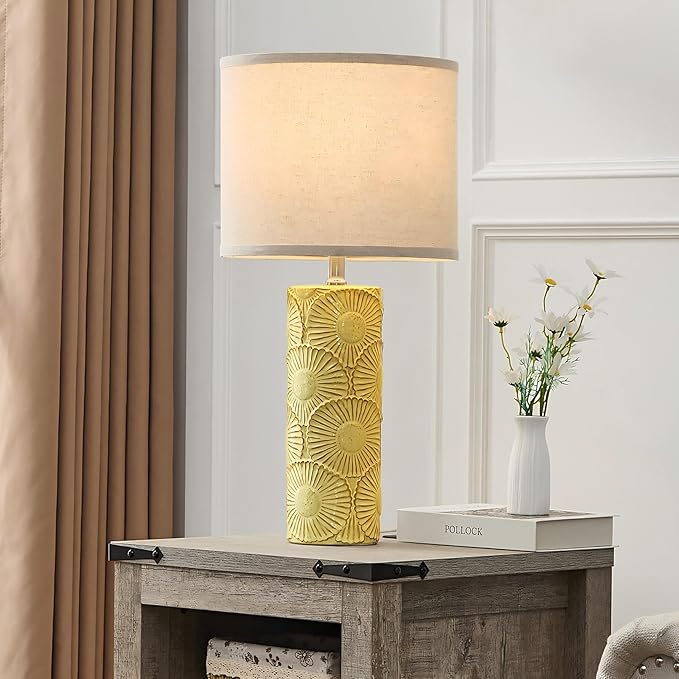 25.25" Ceramic Lamps Set of 2 for Living Room, Bedroom, Yellow Flower Table Lamps Set of 2 for Buffet, Ceramic Bedroom Lamp for Nightstand, Farmhouse Lamp for Console Table, Credenza - Bloomnest