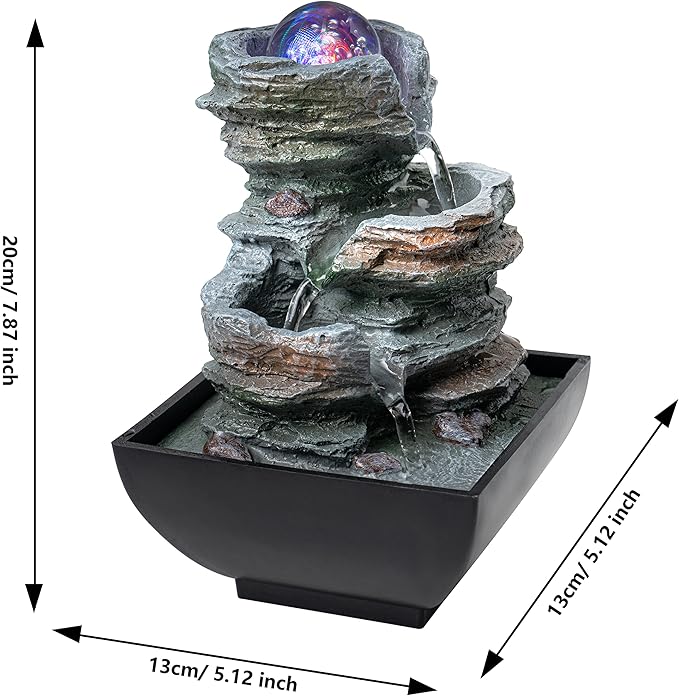 Father'sDen Tabletop Water Fountain-Indoor Waterfall-Desk Fountain-Audible Relaxing Waterfall Sounds from mini Water Feature with Inspiring LED Colors from Spinning Glass Ball - Bloomnest