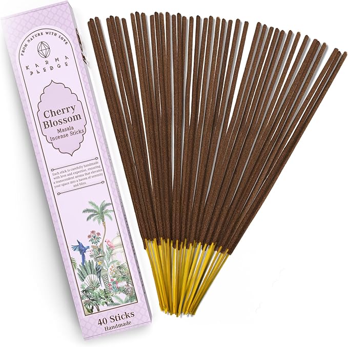 Incense Sticks, Cherry Blossom Incense, Made with Natural Ingredients, Hand Rolled Aromatic Masala, 40 Stick Pack, 45-60 Minute Burn Time, Best for Home Fragrance, Meditation, Yoga, Spiritual Healing KARMAPLEDGE