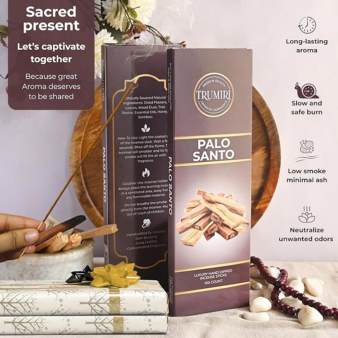Palo Santo Incense Sticks - Pack of 100 Insence-Sticks for Removing Negative Energy - Made with Natural Incienso De Palo Santo - Scented Insense Spiritual Non Toxic Inscents