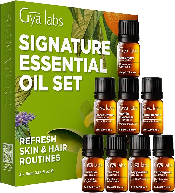 Gya Labs Signature Essential Oil Set (0.17 Fl Oz×8) - Relaxation Gifts for Women - for Diffuser, Aromatherapy & DIY Candle Making Scents - Bloomnest