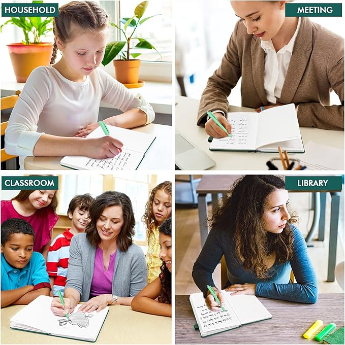 feela 12 Pack Notebooks Journals Bulk with 12 Black Pens, A5 Hardcover Notebook Classic Ruled Journal Set with Pen Holder for School Business Work Travel Writing, 120 GSM, 5.1”x8.3”, Dark Green - Bloomnest