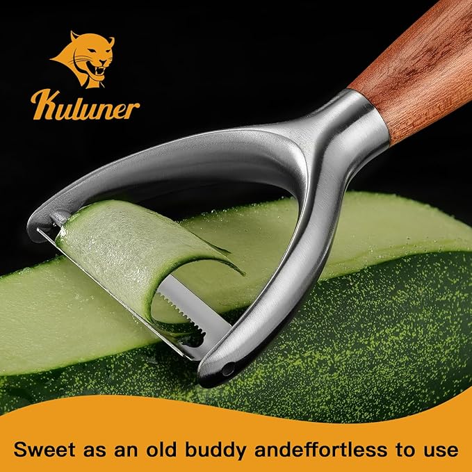Serrated Blade Premium Y Type 304 Stainless Steel Multifunctional Kitchen Peeler Real Wood Handle Ultra Sharp Blade Vegetable Potato Apple(Aosuan) - Bloomnest