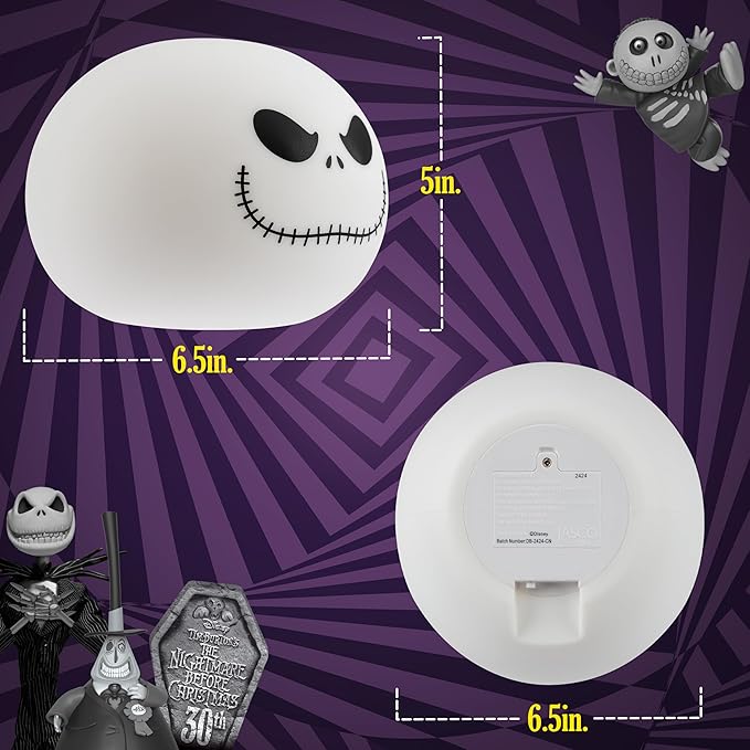 Disney Jack Skellington Squishy Light - Color-Changing Night Light for Kids & Adults, USB/Battery Operated Dimmable Lamp, Halloween & Christmas, Perfect for Bedroom, Playroom, Living Room (82503) - Bloomnest