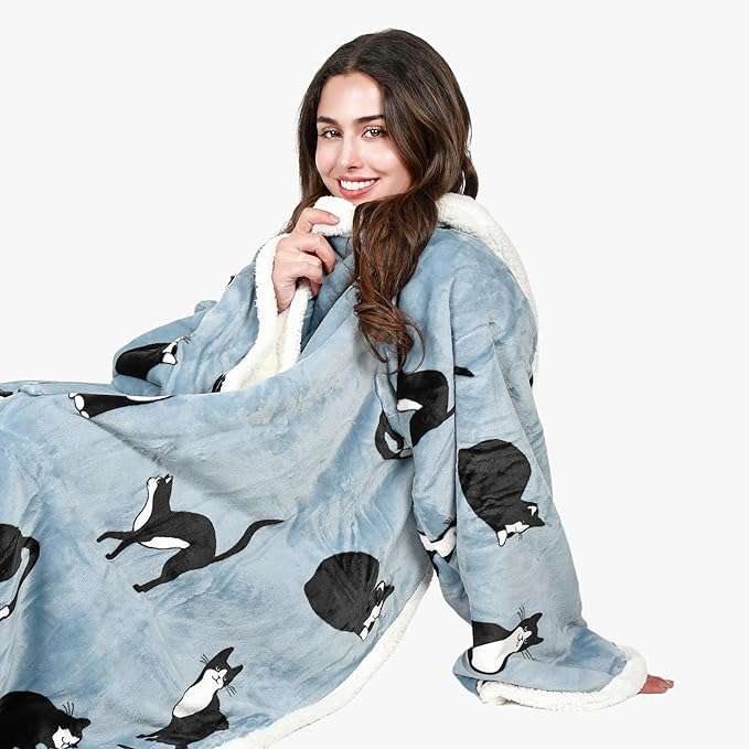 Tirrinia Sherpa Wearable Blanket With Sleeves, Full Body Throw Reading Wrap TV Blankets - Bloomnest