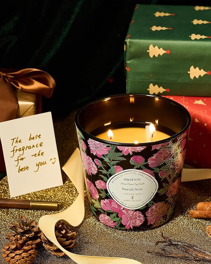 M&SENSE Neroli Noir Scented Candle, 28.2oz 3 Wick Natural Soy Wax Large Candles, Long Lasting Clean Slow Burning No Toxic Décor for Home Relaxation, Romantic Dates & Gift-Giving - Bloomnest
