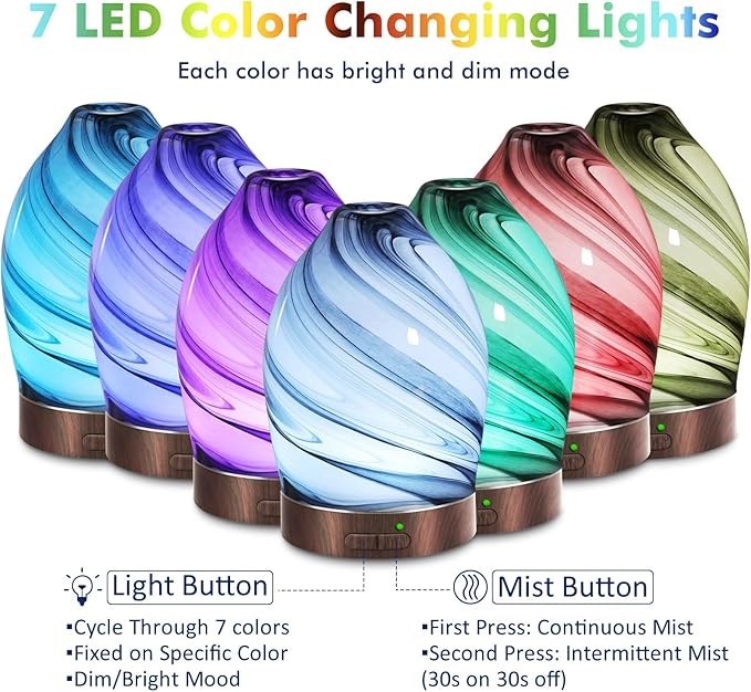 Essential Oil Diffuser Aromatherapy Diffuser -150ml Art Glass Aroma Diffuser for Home Ultrasonic Diffuser with Auto Shut-Off Protection,7 Colors Light for Home Office SPA Decor & Gift (Storm Cloud) - Bloomnest