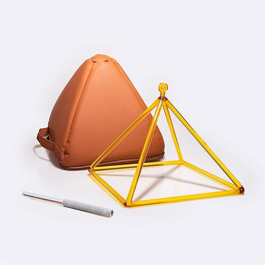 TOPFUND Yellow Crystal Singing Pyramid 8 inch with Carrying Case and Quartz Suede Mallet